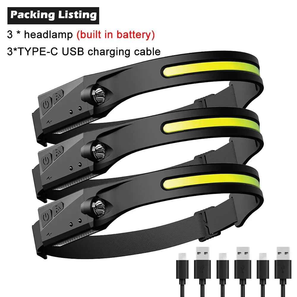 Induction LED Headlamp, USB Rechargeable with 5 Modes for Fishing & Camping