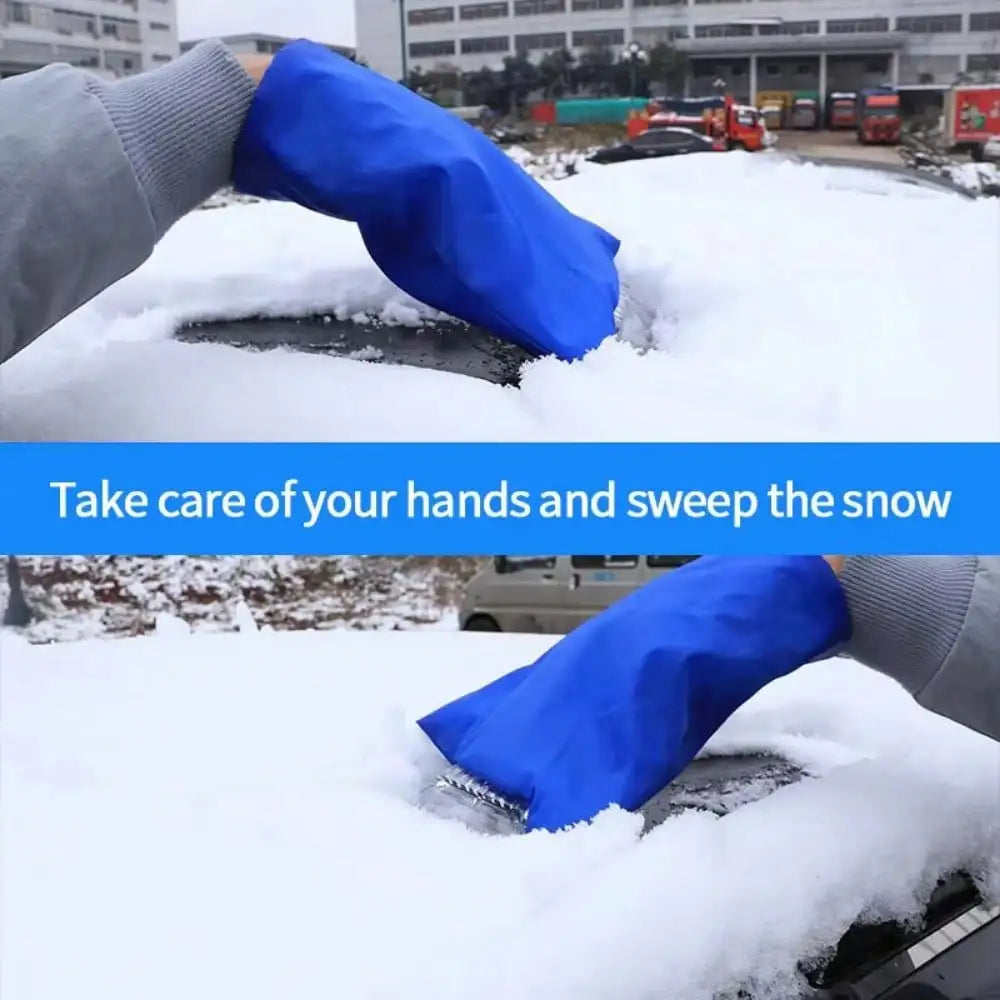 Car mounted with protective cover, winter car snow shovel, snow shovel with plush warm gloves, defrosting and ice removal shovel