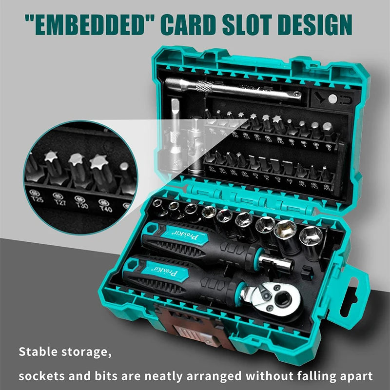 38pcs Multi-Function Ratchet Wrench Set High Torque 2-Way Grip Heavy-Duty Combination Tool Precision Combination Tool Kit