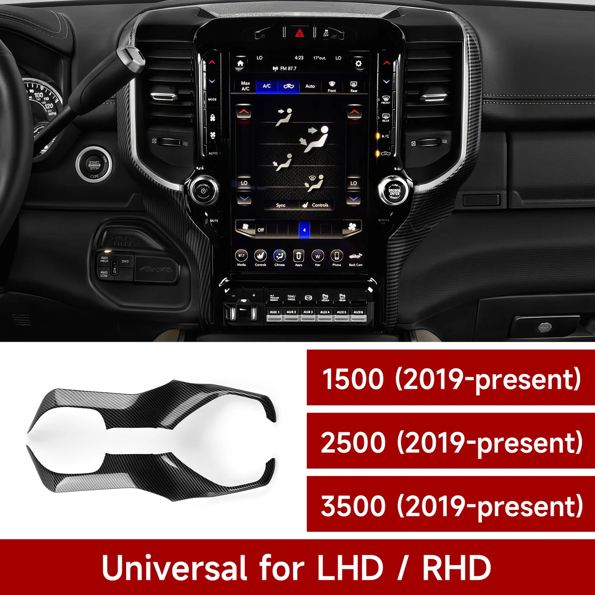 Carbon Fiber Gear Shift Panel Cover for Dodge RAM 2019-2026 - image 11