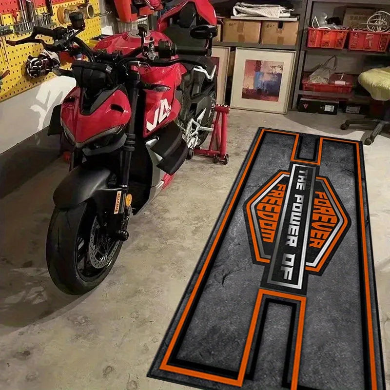 Motorcycle Garage Floor Mat, Non-Slip Wear-Resistant Racing Display Carpet for Indoor and Outdoor Floor Protection