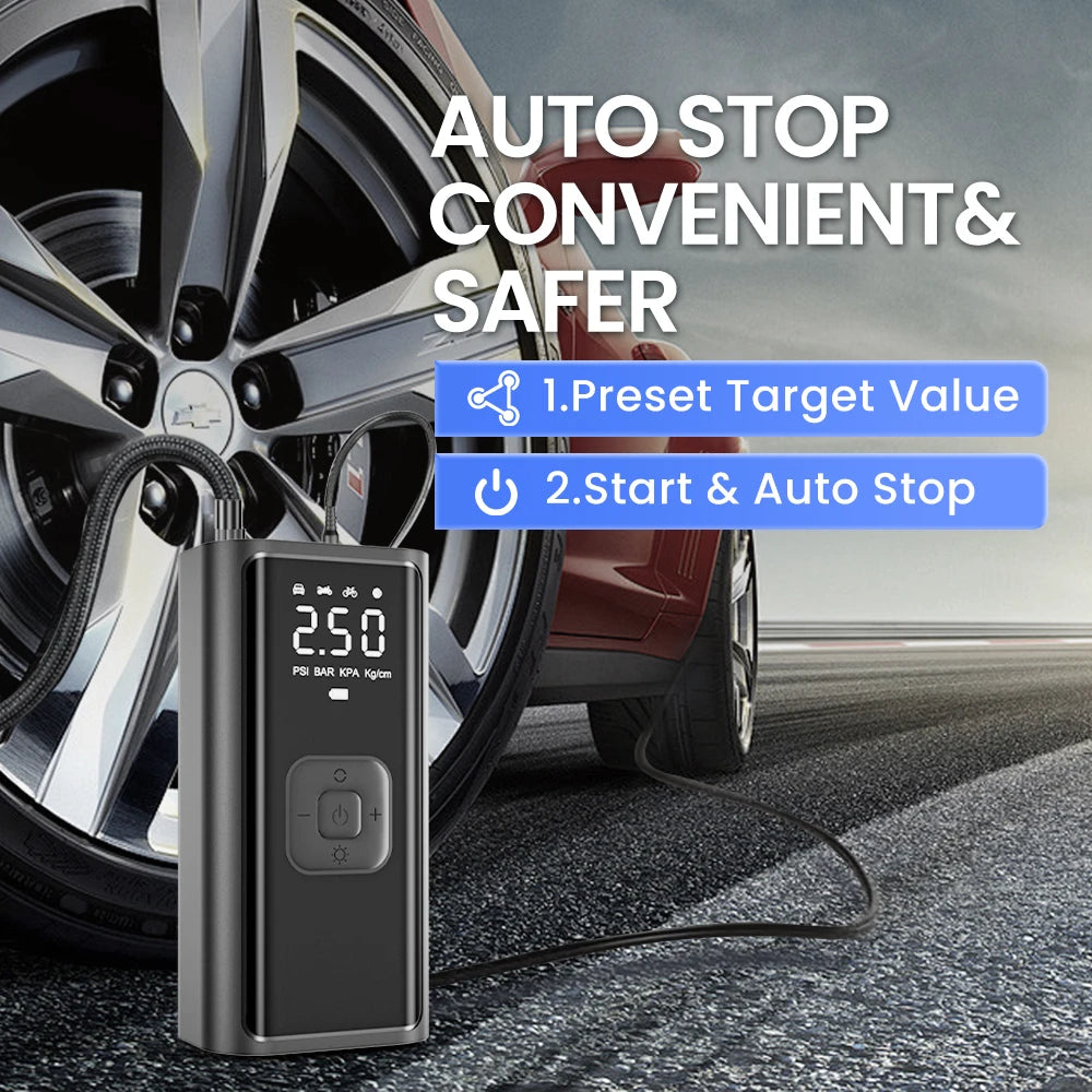 Portable Car Tire Inflator Fast Air Compressor with Accurate Pressure - Quick Inflation for Motorcycle/ Bicycle/ E-bike/ Ball