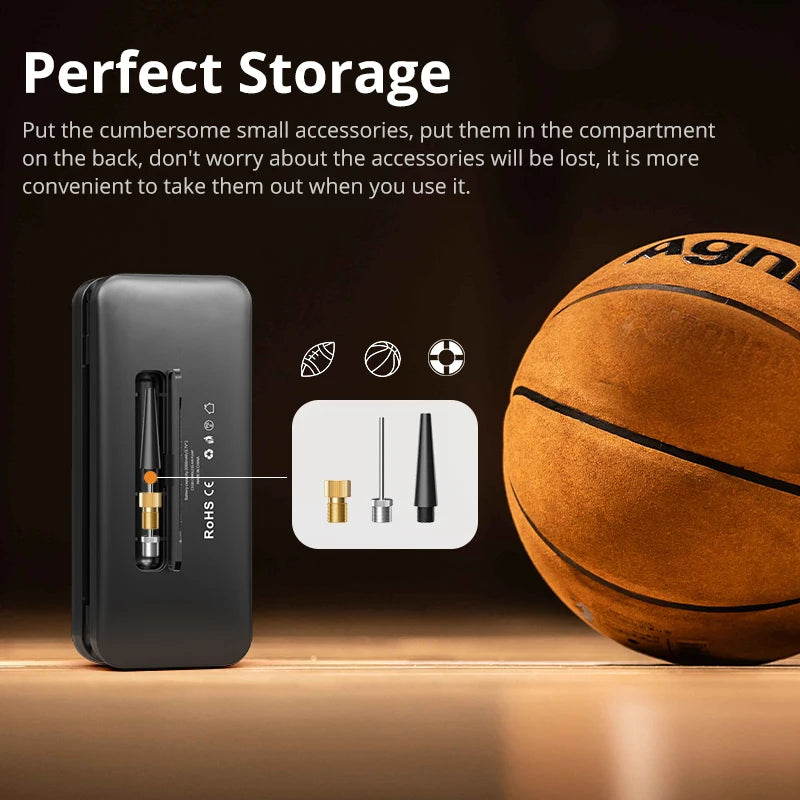 Rechargeable Air Pump Tire Inflator, Portable Digital Cordless Car Tyre Compressor for Motorcycle, Bicycle and Balls