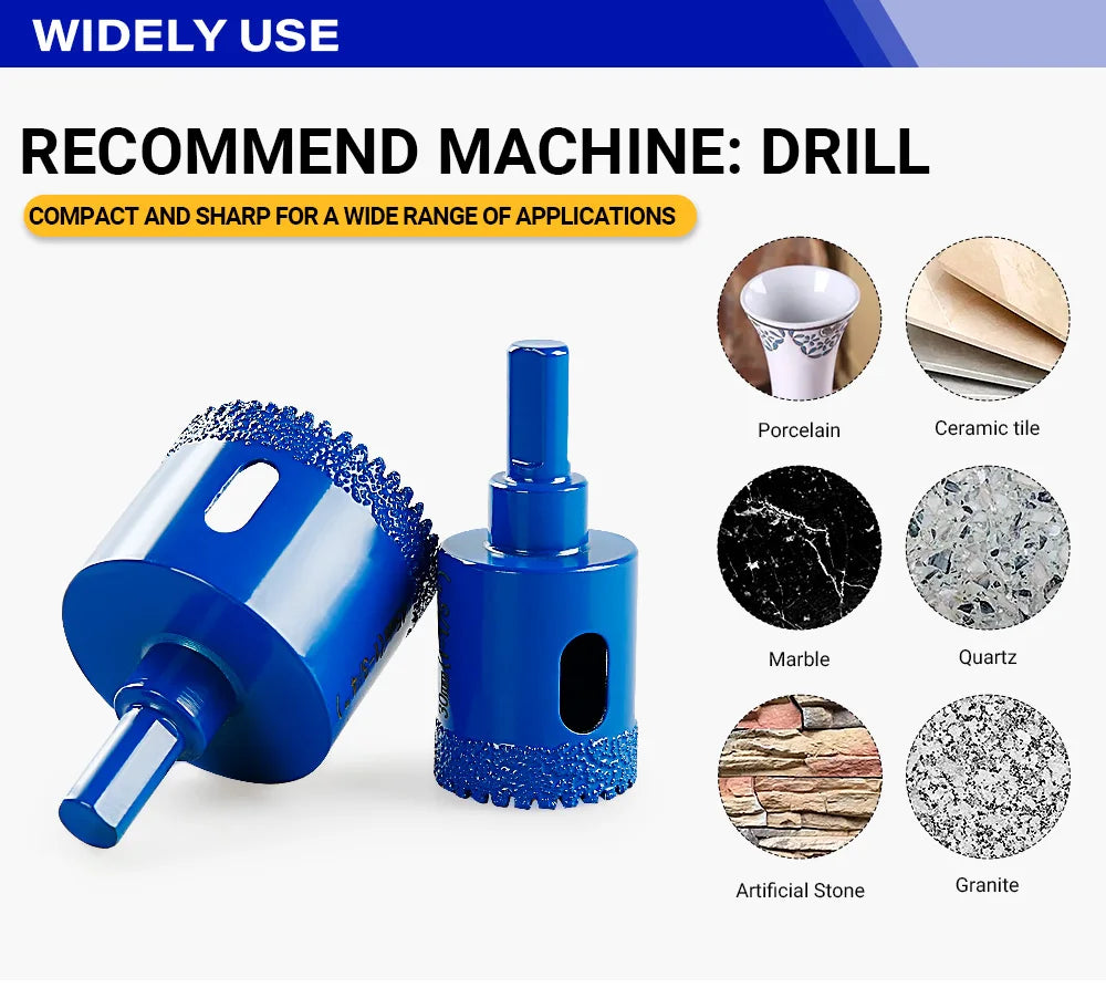 LOZLIN 10PCS Diamond Core Drill Bit Set 6-50mm Vacuum Brazed Hole Saw Kit for Porcelain Tile Ceramic Tile Granite Marble Stone Dry Drilling Cutter Tool Diamond Hole Cutter Drill Bits for Angle Grinder Hand Drill