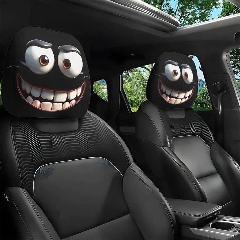 Funny Cartoon Print Car Headrest Covers, Set of 2