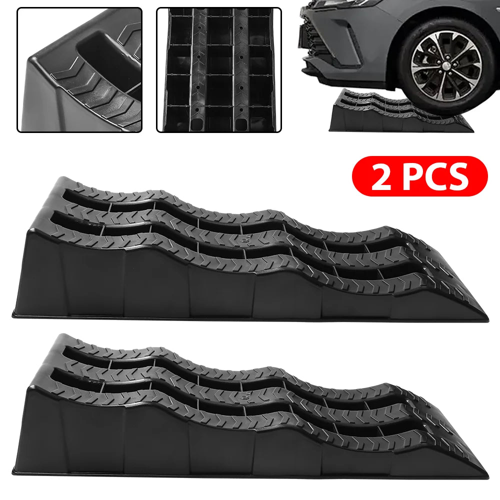 2pcs Car Ramps RV Wheel Chocks 3-Step Camper Leveling Blocks Trailer Wheel Chocks And Levelers Heavy Duty Tire Ramp