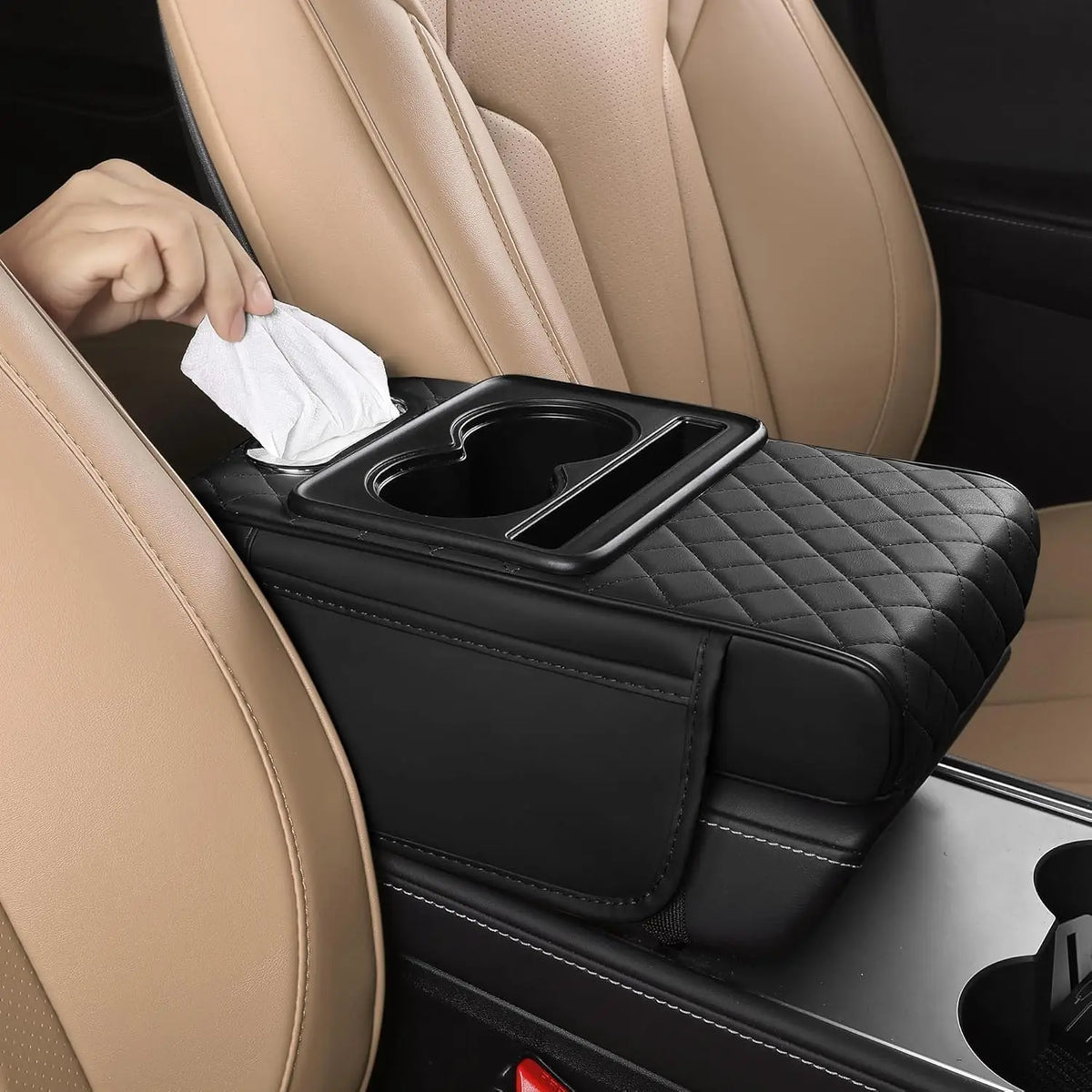Car Center Console Cover, Leather Armrest Cover for Car, Universal Middle Console Cushion