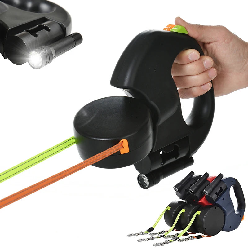 Retractable Dual Dog Leash with Light, 3m, for Small Dogs