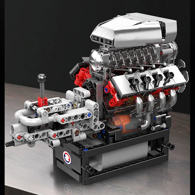 Motorized V8 Engine Building Block Model Kit with Transmission