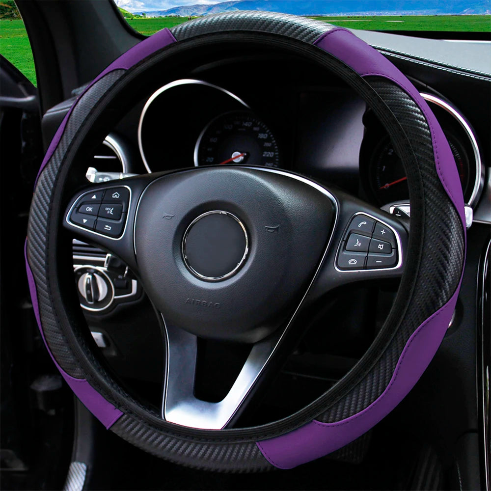 Textured PU Leather Steering Wheel Cover, 14.5-15 Inch