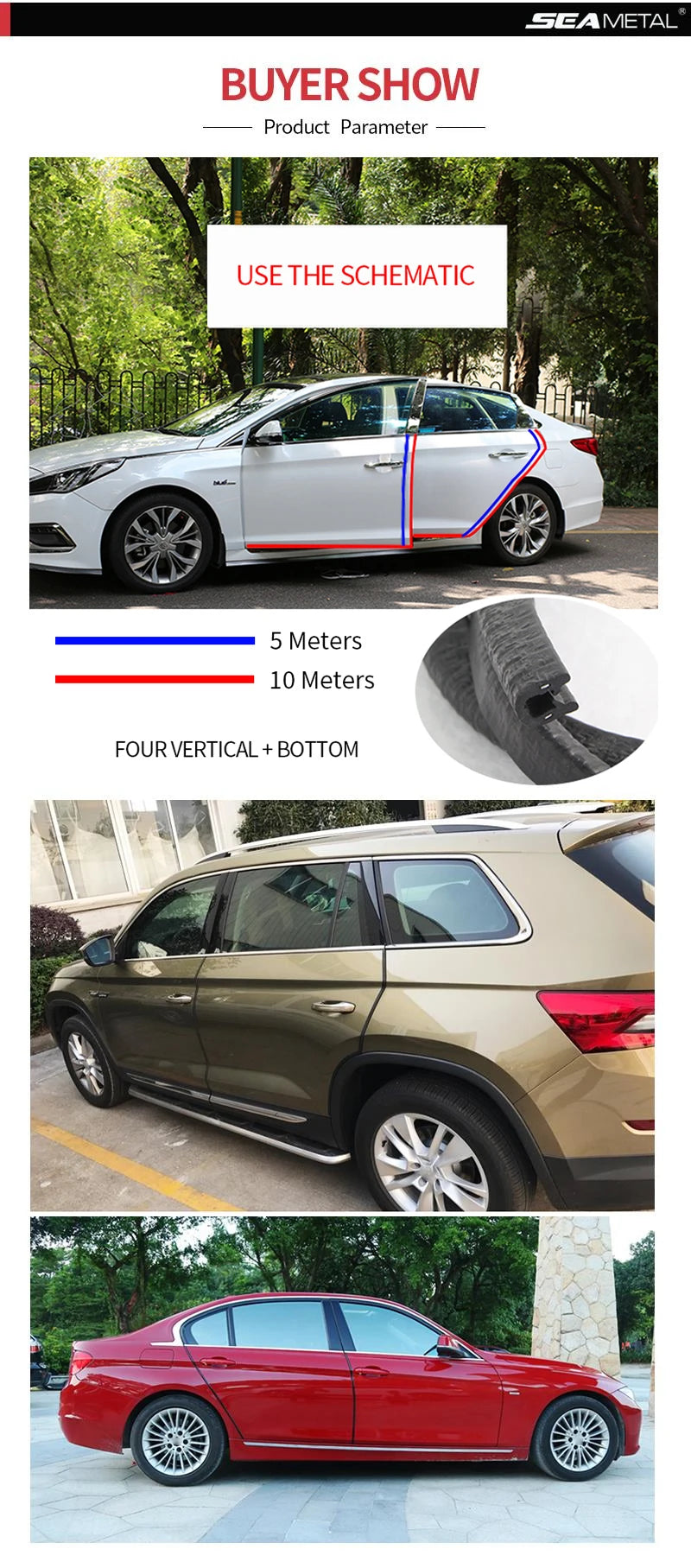 Car door edge seal strip, U-shape anti-scratch guard trim in 2m, 5m and 10m