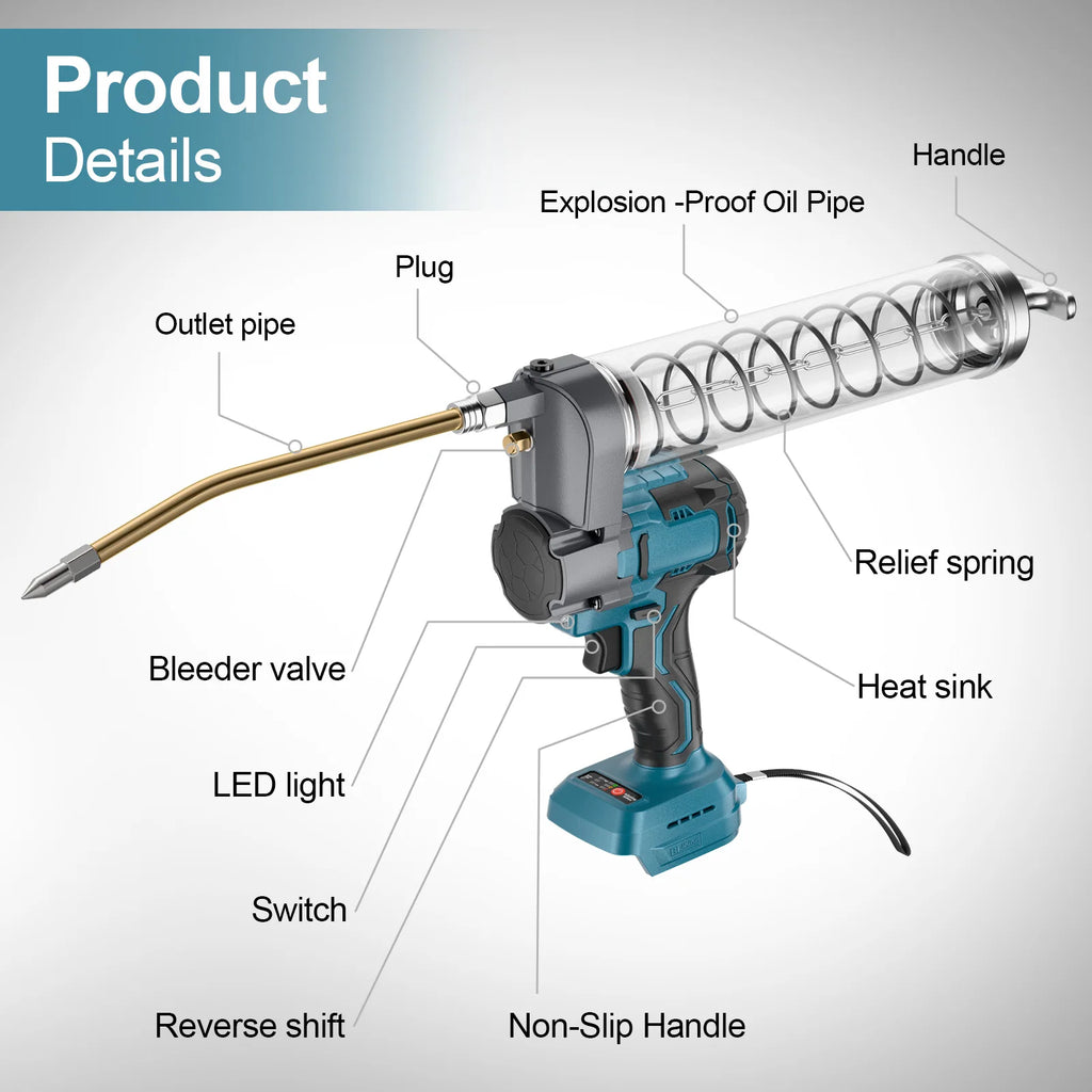 Nananuu Brushless Electric Grease Gun Wireless Fully Automatic High-Pressure Excavator Specific Grease Gun For Makita 18VBattery