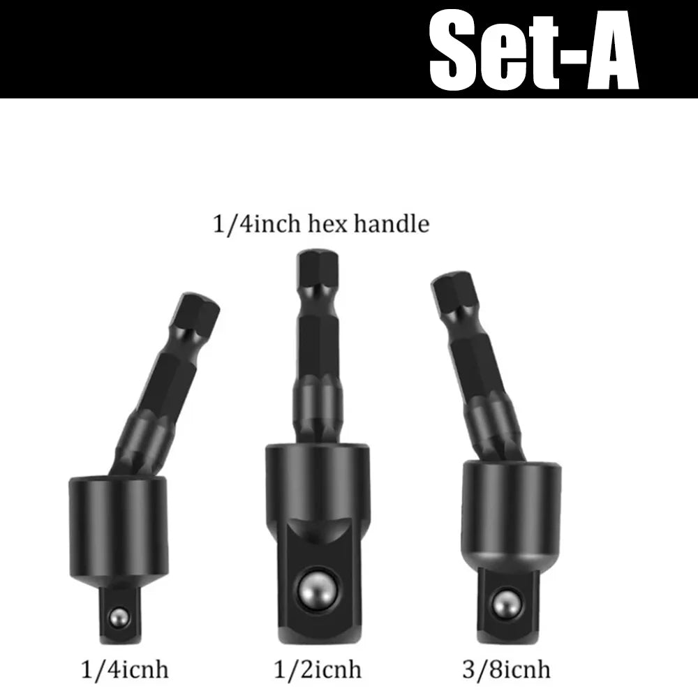 Flexible Drill Bit Extension & Right Angle Adapter Set, 1/4 3/8 1/2"
