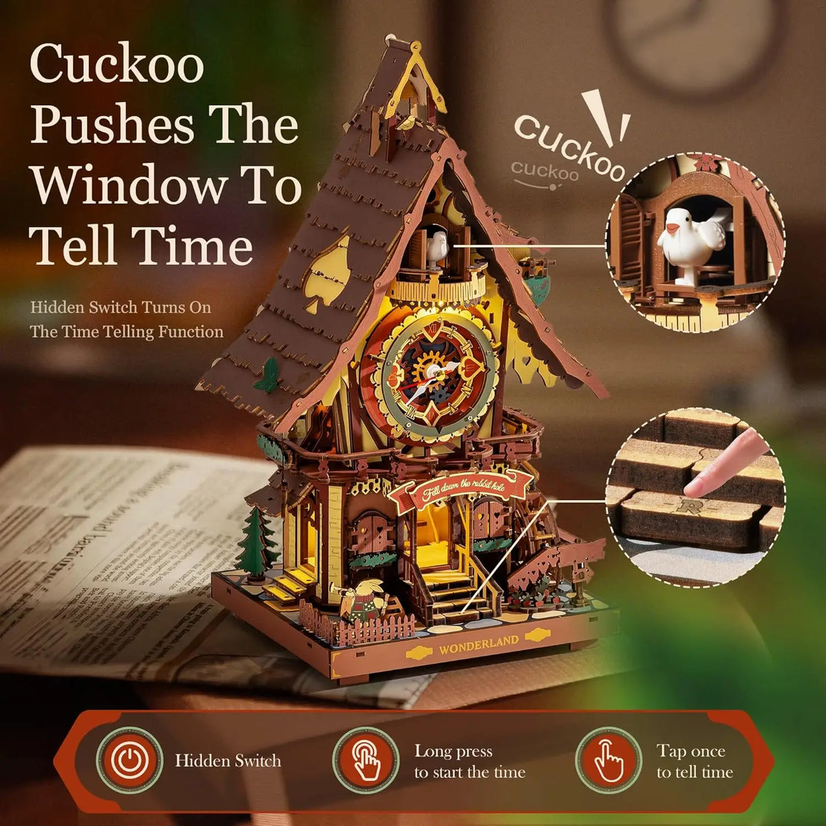 Rokr 3D Wooden Cuckoo Clock Puzzle Kit with Working Bird - view 4