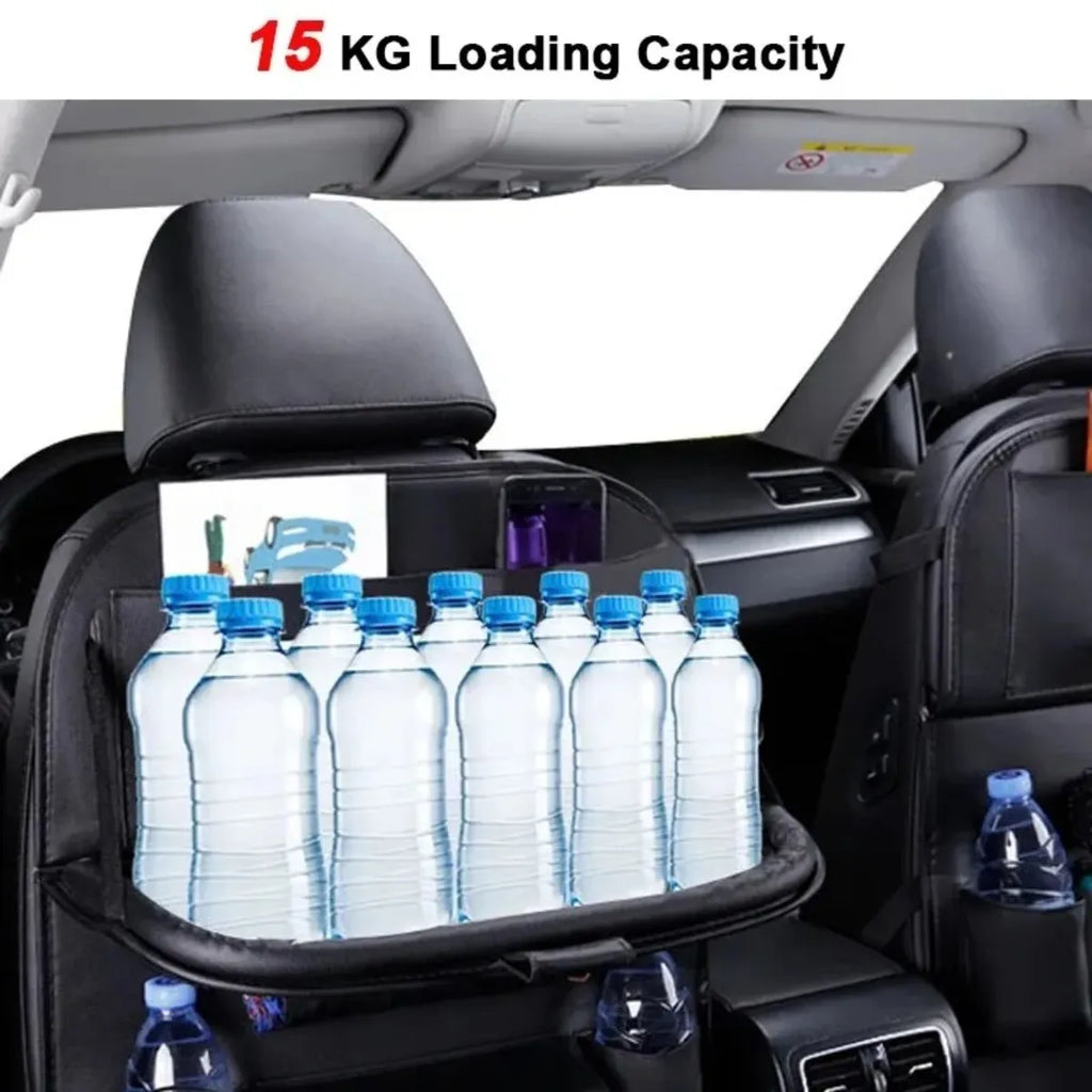 PU Leather Car Seat Back Organizer with Foldable Tray