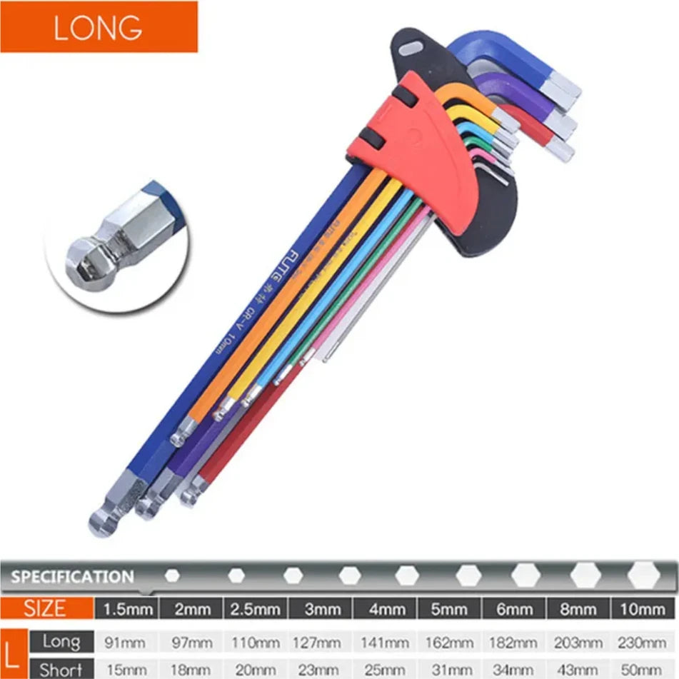 Allen Key Set L Wrench Kit For Allen Screw 9PCS Long Arm Hex Key Set 1.5mm To 10mm Hexagon Spanner Hand Tools For Bicycle Repair