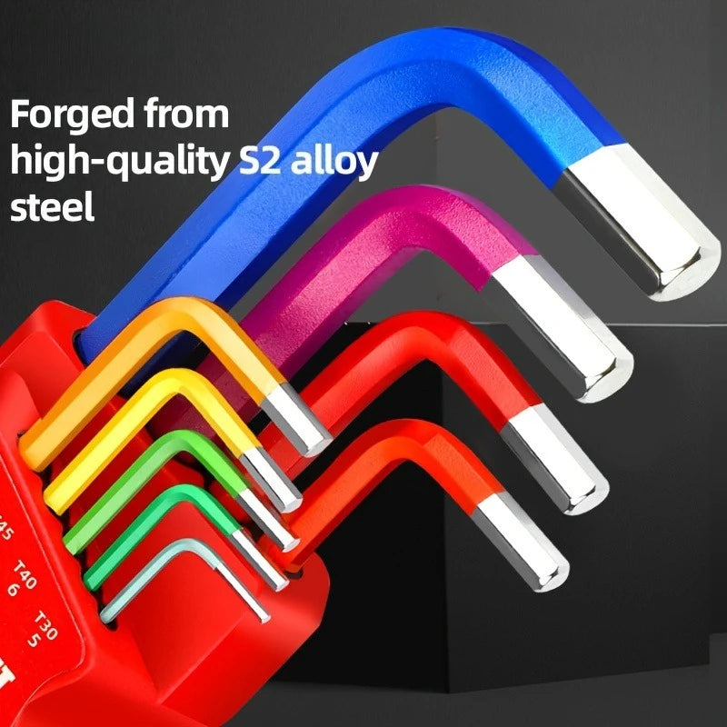 9pcs Industrial Ball End Hex Key Set, Heavy Duty Color Coded Allen Wrenches, for Automotive & Machinery, Torque Wrench