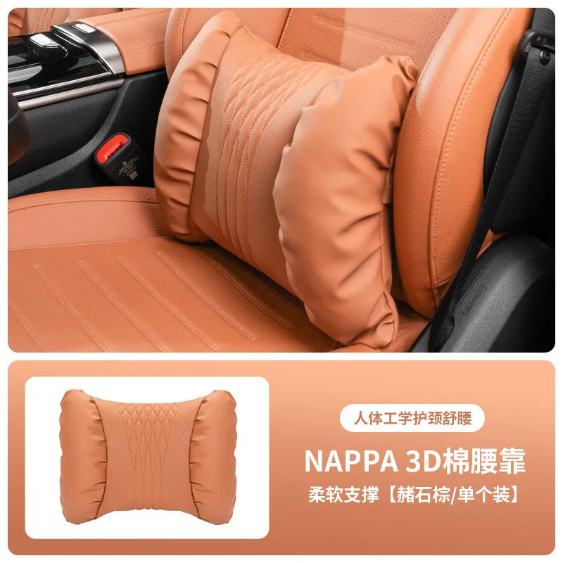 Nappa Leather Car Headrest & Lumbar Support Cushion - image 14