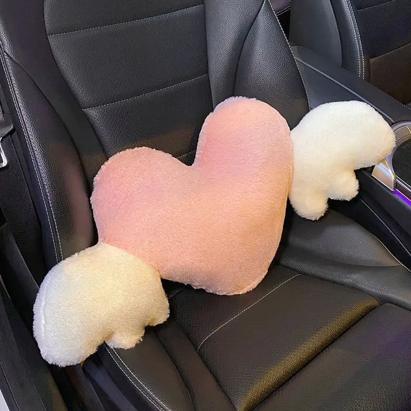 Pink Plush Bowknot Car Neck Pillow and Lumbar Cushion