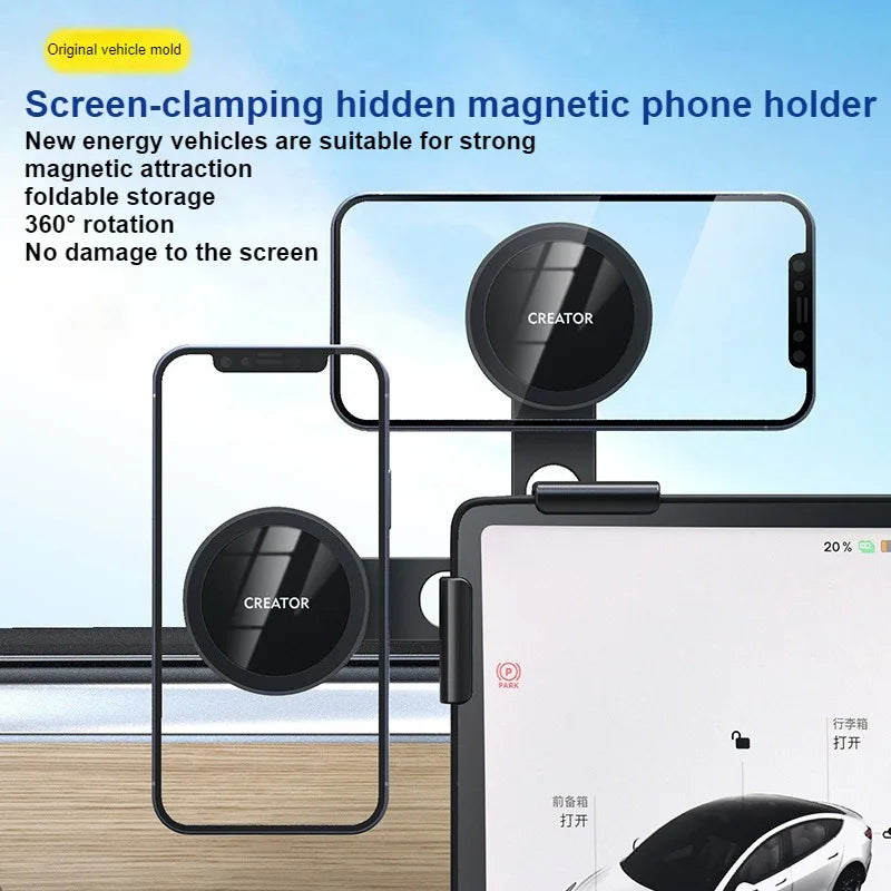 Screen Rail Magnetic Phone Holder for Tesla Model 3, Y, S and X