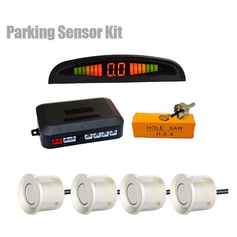 Car LED Parking Sensor Kit with 4 Sensors, Distance Display & Alarm