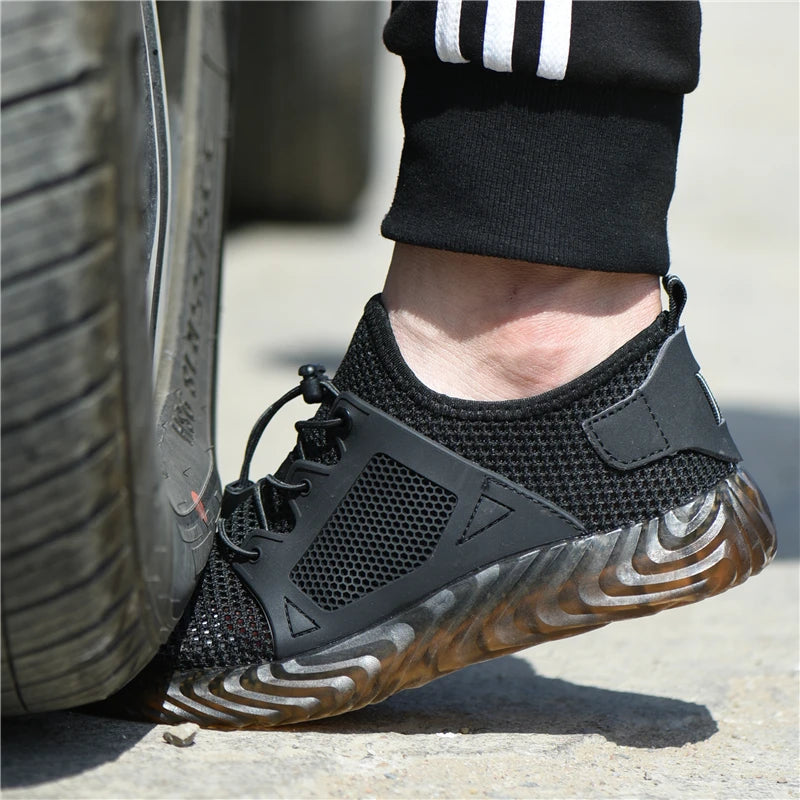 Steel Toe Work Boots for Men Breathable Safety Sneakers Construction Grade Anti-Puncture with Slip Resistant Rubber Sole Shoes