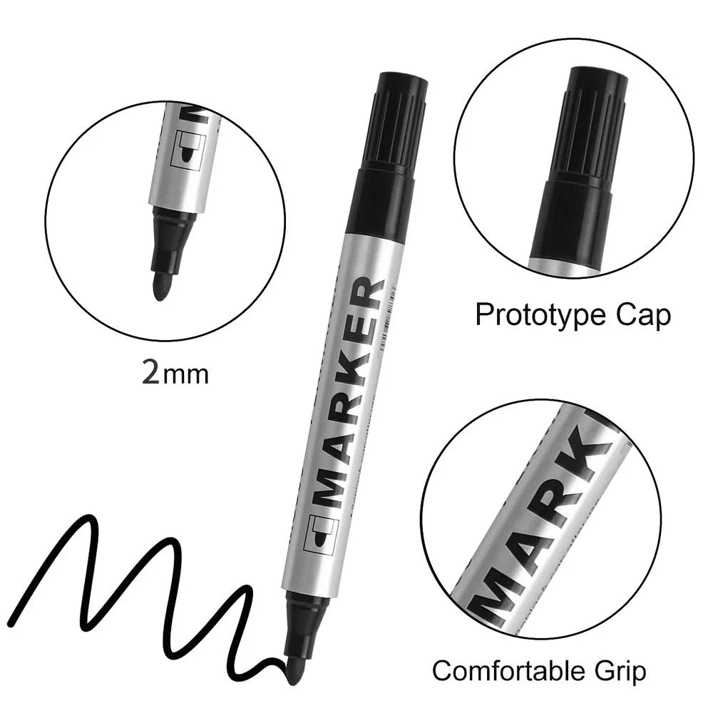 Permanent Paint Marker Pen Waterproof Black Pen for Tyre Oily Markers Quick Drying Signature Pen Stationery Supplies