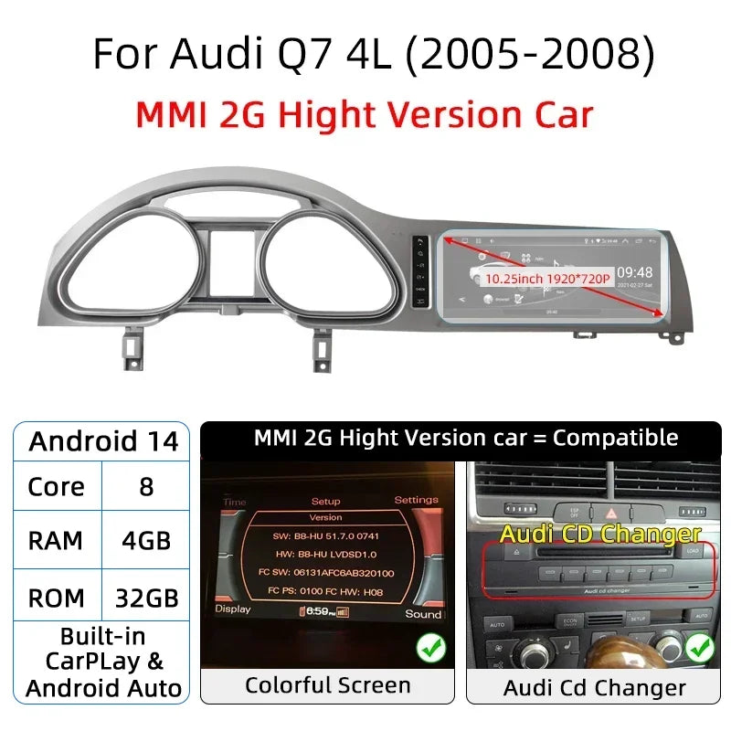 10.25" Android 14 CarPlay & Android Auto Player for Audi Q7 2005-2015 - image 12