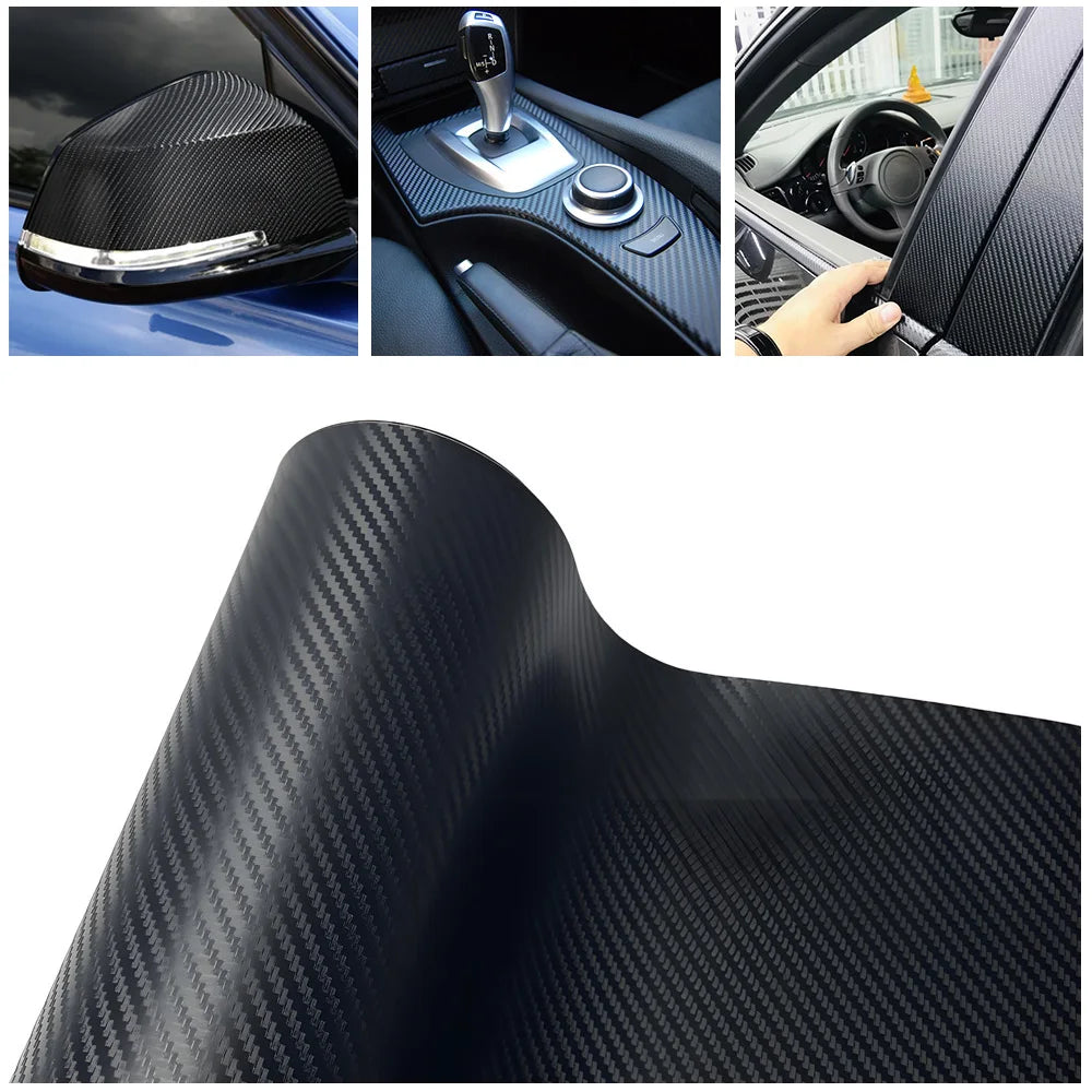 Black 3D Carbon Fiber Vinyl Wrap Roll for Car Customization
