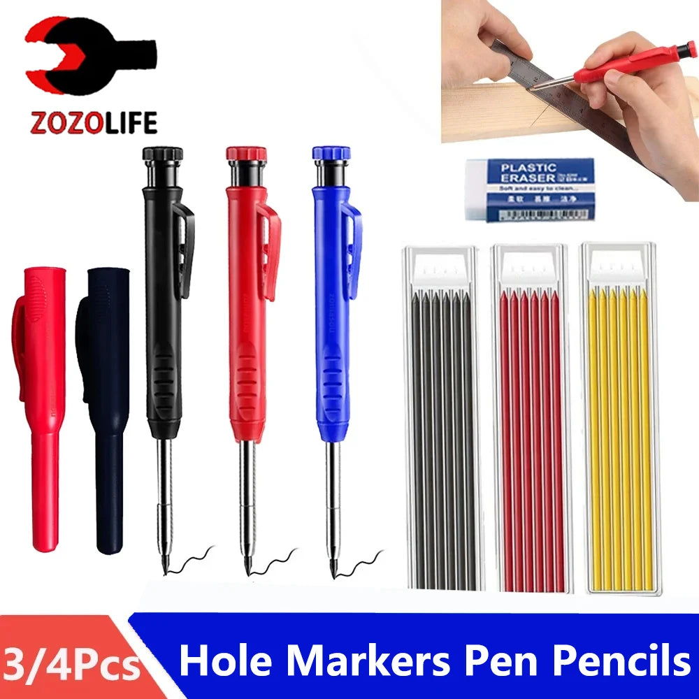 Reusable Deep Hole Carpenter Pencil with Built-in Sharpener
