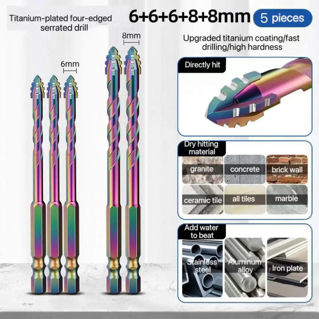 3-12mm Four-Edge Serrated Drill Bit Set for Glass, Tile, Concrete & Metal
