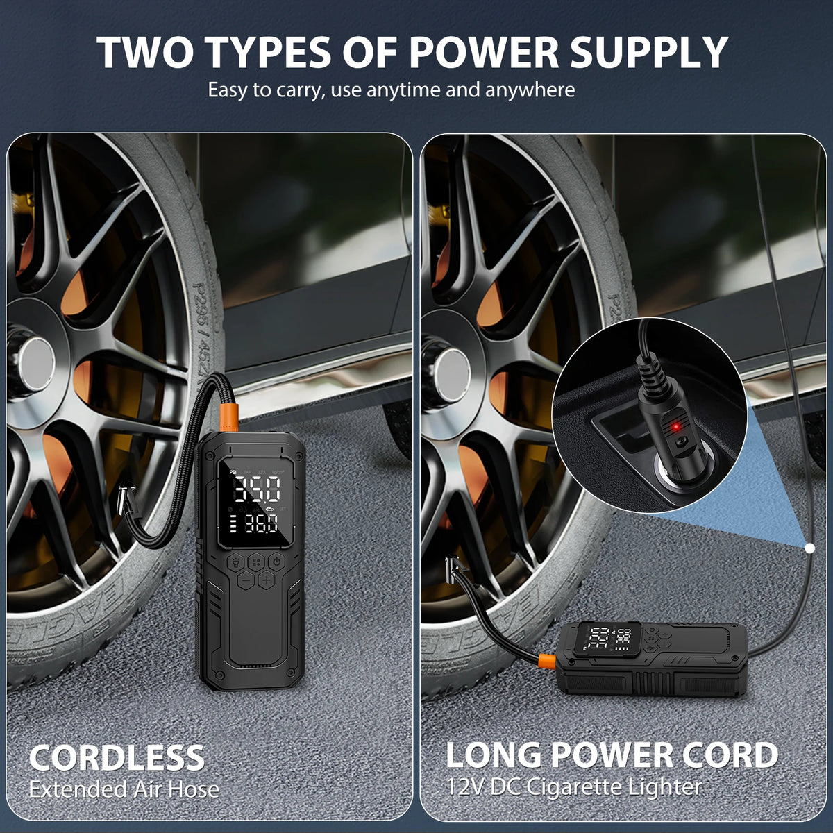 Portable Car Tire Inflator 150 PSI Air Compressor Wireless Air Pump for Car Motorcycles Bicycle Ball with DC Extended Power Cord
