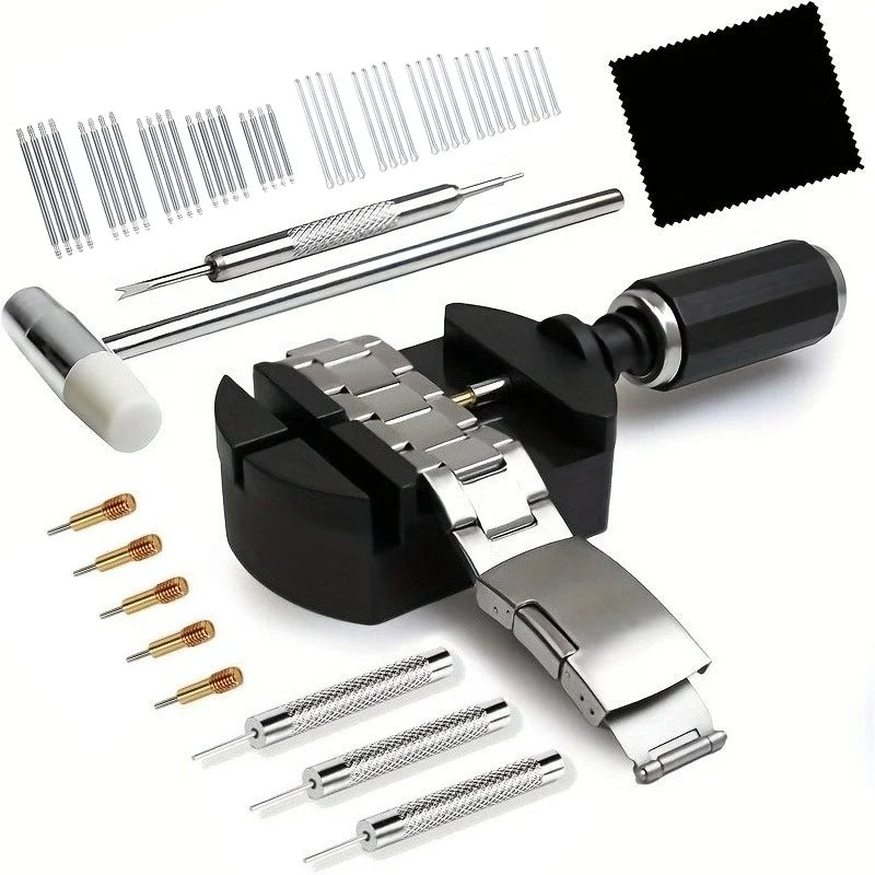 52pcs/set Deluxe Professional Watch Repair Tool Kit, Including Lug Presses, Hammers, Spring Bars, Chain Saws, and Strap Links