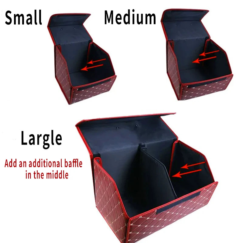 Large Capacity Folding Leather Car Trunk Organizer Box Multiuse Tool Storage Bag