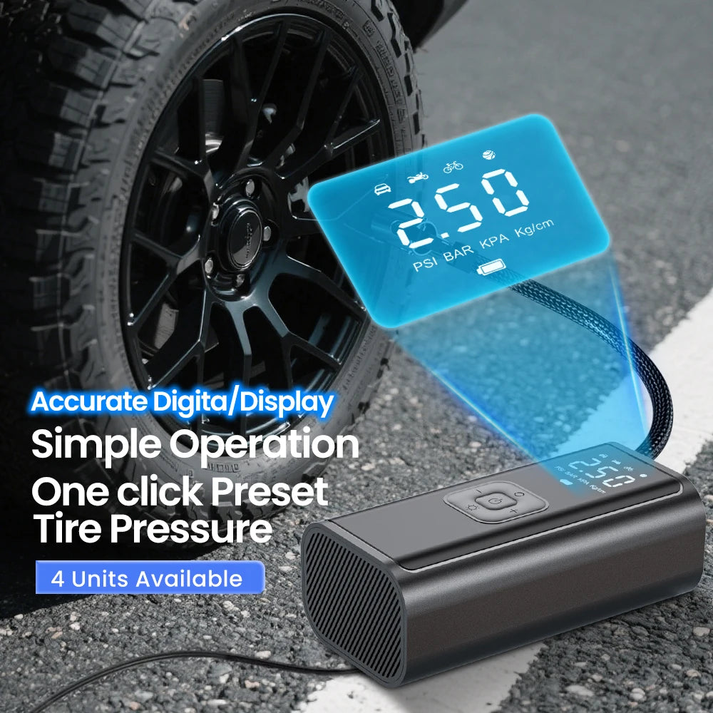 Portable Car Tire Inflator Fast Air Compressor with Accurate Pressure - Quick Inflation for Motorcycle/ Bicycle/ E-bike/ Ball
