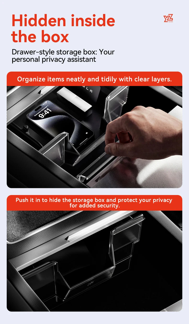 Double-Layer Armrest Storage Box for Tesla Model Y and Model 3