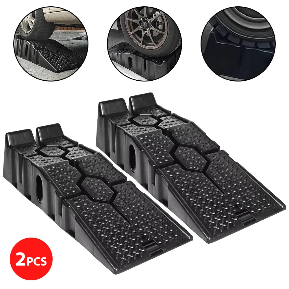 2pc Black Heavy Duty Car Ramps 90cm Long Antiskid Working Ramp Auto Oil Changing Repair Maintenance Jack Lift Tools