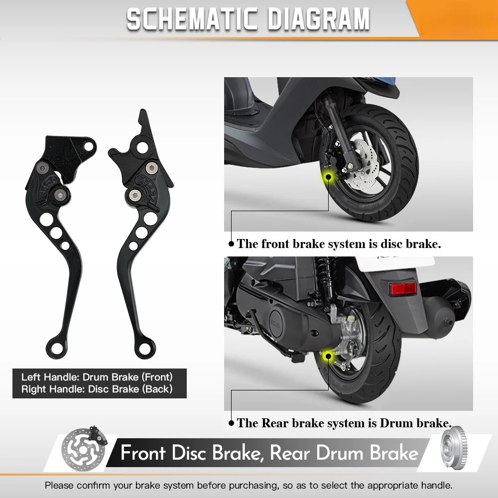 Universal Motorcycle Brake Levers Motorcycle Front Disc Rear Drum Brake Accessories Modified Horn Adjustable Hand Lever GY6