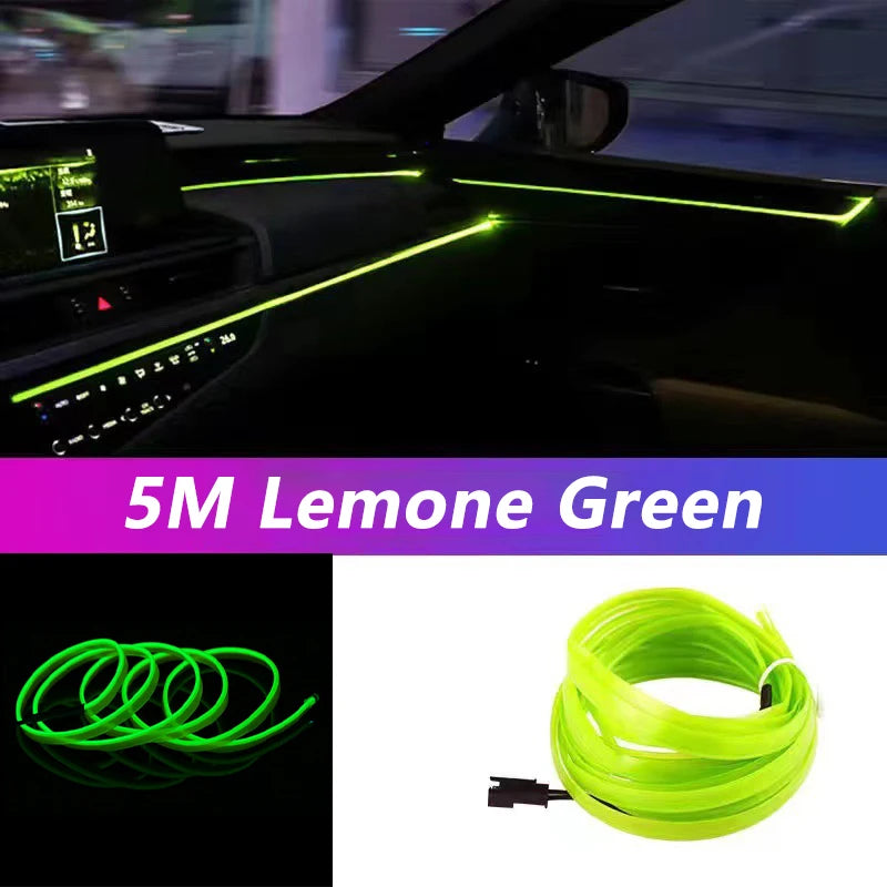Car Interior LED Neon EL Wire Ambient Light Strip, USB, 5m