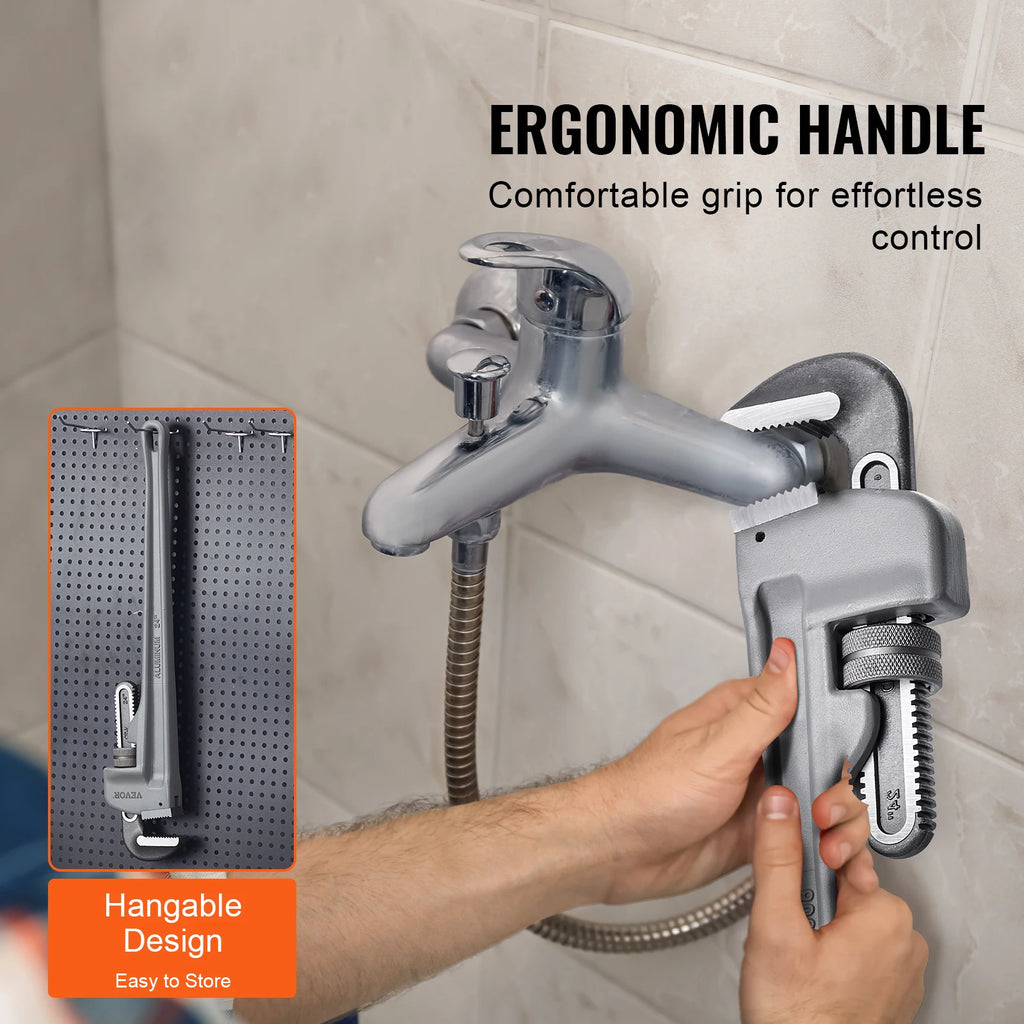Aluminum Straight Pipe Wrench Adjustable Plumbing Wrench High Strength Jaw Ergonomic