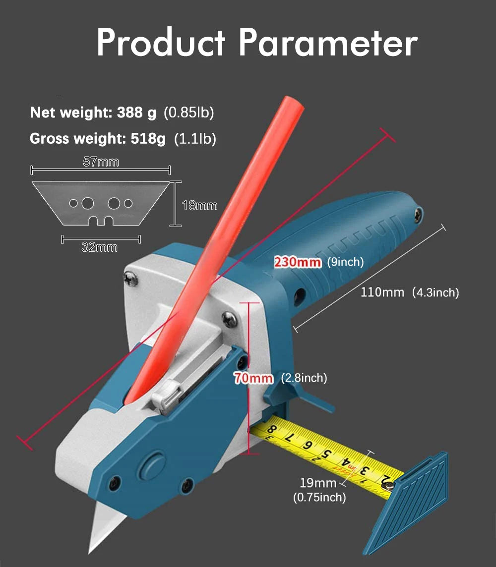 Drywall cutting scriber with tape measure, manual plasterboard cutting tool