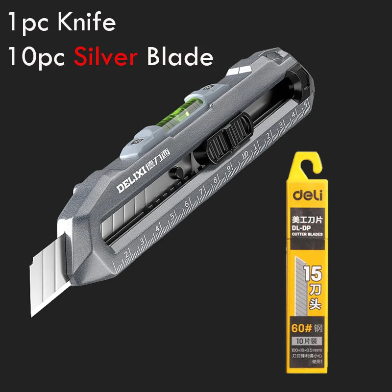 Multifunctional Utility Knife Heavy-duty Metal Box Cutter нож Estilete with 15CM Ruler Accurate Horizontal Bubble Cutting Tool