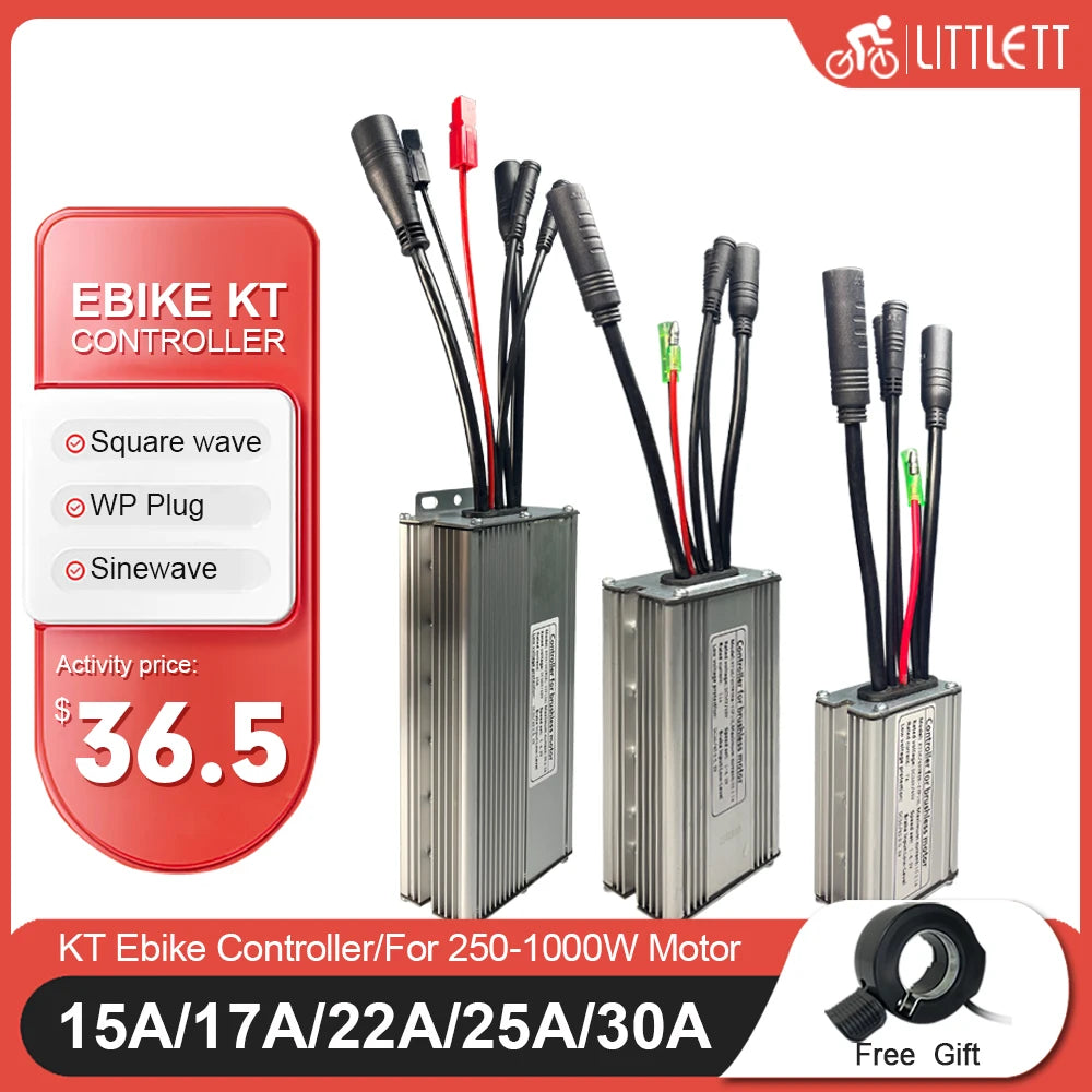 Electric Bike KT Controller 36V 48V 15/17/22/25/30A Waterproof Brushless 250W 350W 500W 1000W with Light Function For Ebike Kit