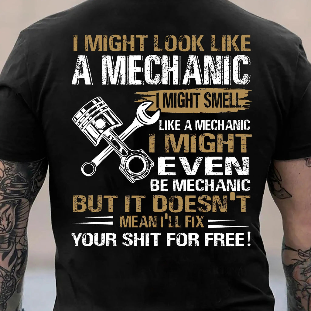 Men's Mechanic Funny Quote T-Shirt Back Print Wrench Piston Graphic Crew Neck Short Sleeve Top