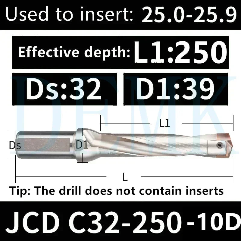 Indexable U Drill with Internal Cooling, 3D-10D, 10-25mm Diameter