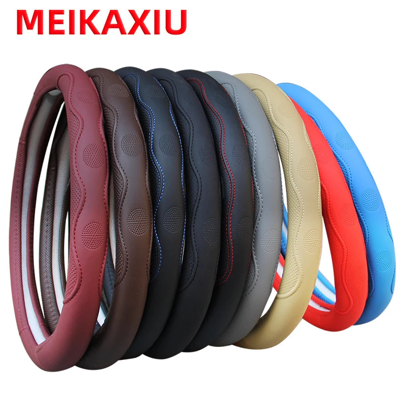 38 cm Embossed PU Leather Steering Wheel Cover with Inner Ring