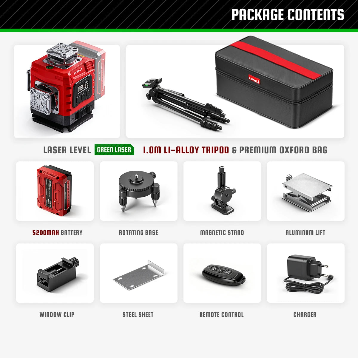 4D 360 Self Leveling Cross Line Laser Level with Tripod