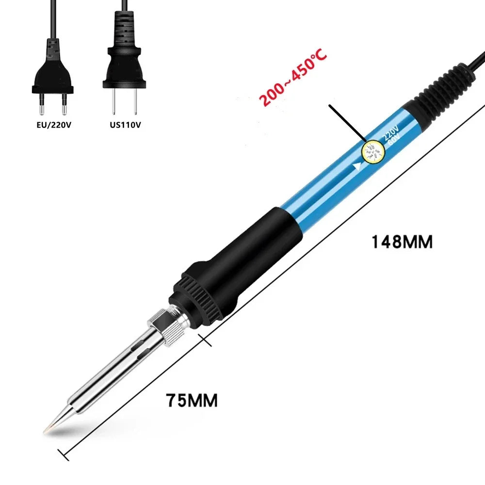 Soldering Iron Kit 60W Ceramic Heater Soldering Tool 200 to 450°C Adjustable Tin Welding Machine with Tips Solder Wire