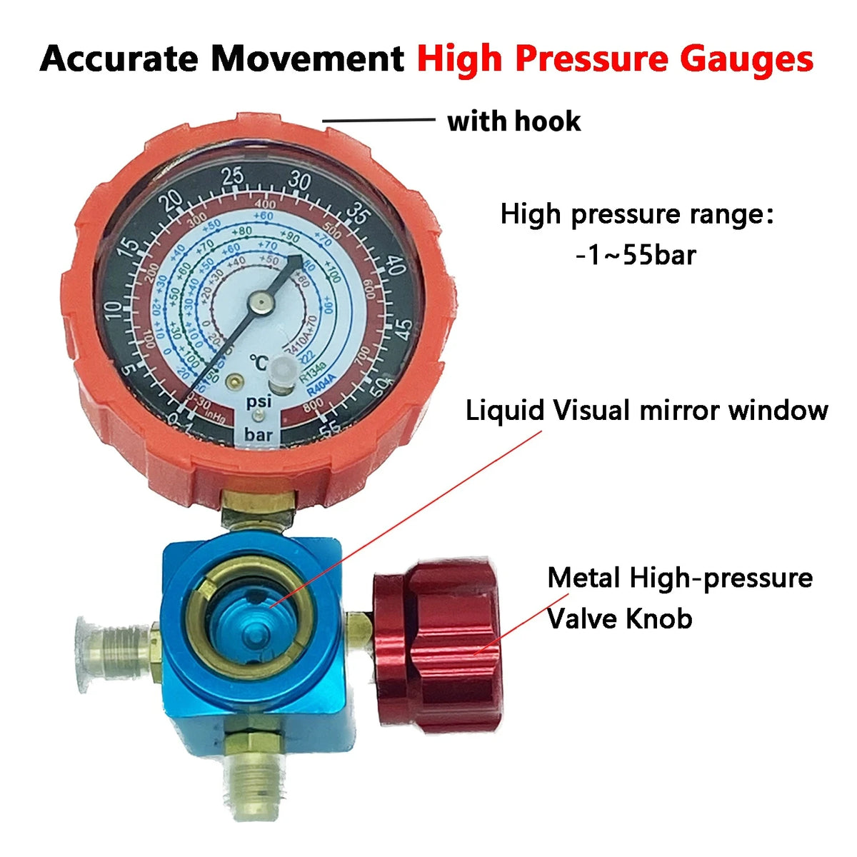 Refrigerants Manifold Gauge 500psi/800psi A/C Diagnostic Refrigerant Charging Tool for R22/R410A/R134A/R404A with Visual Mirror