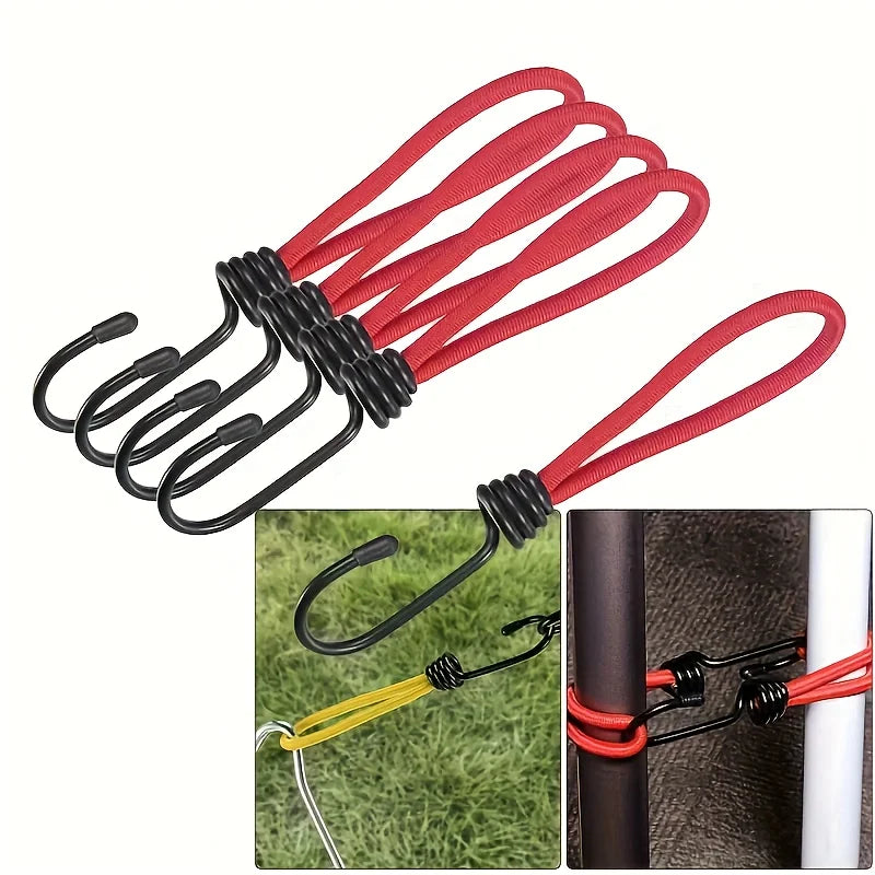 5-Piece Heavy-Duty Bungee Cords with Hooks – Tarp & Tent Tie-Down